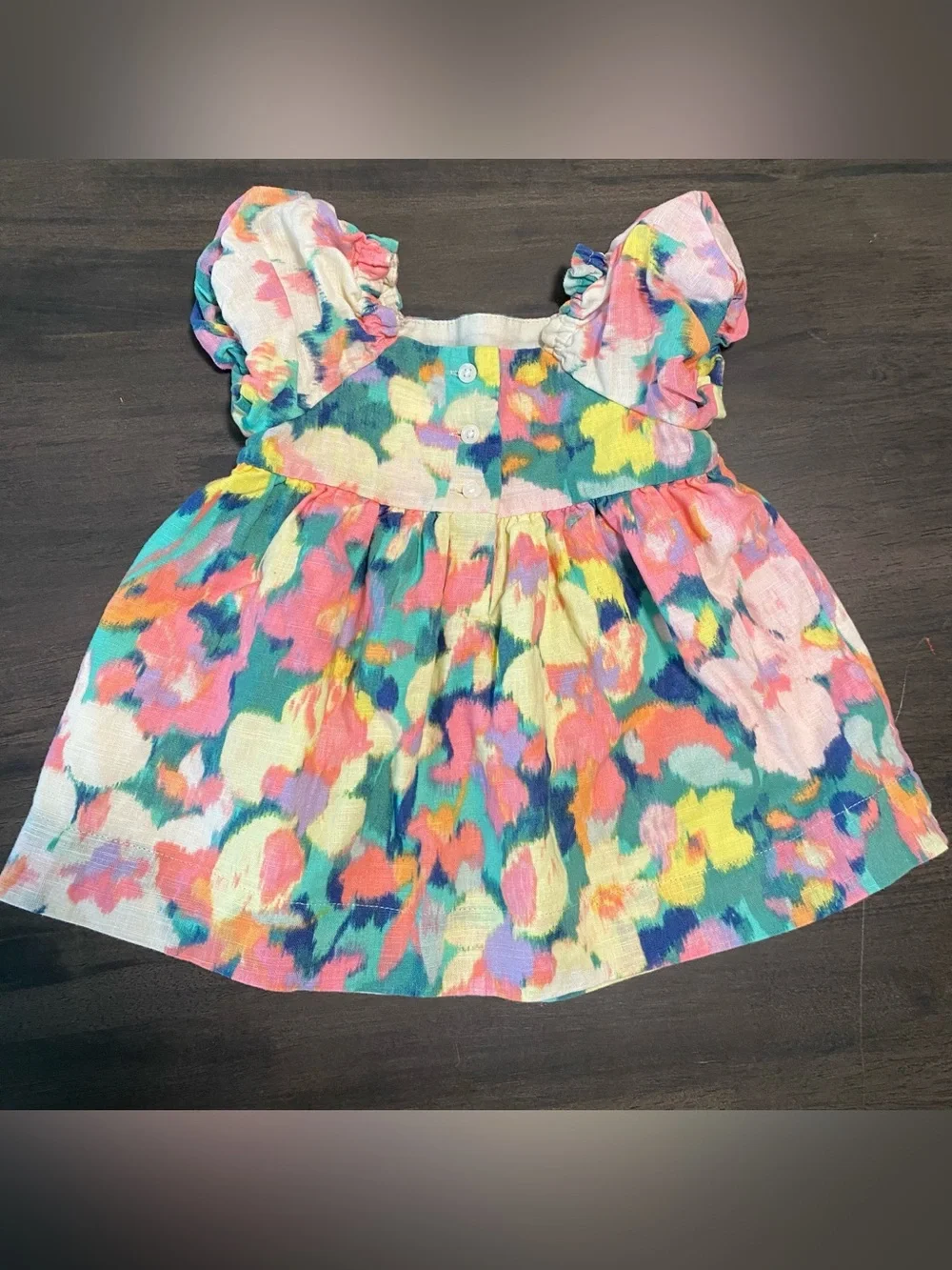 Baby Girl 3 months Linen-Cotton Puff Sleeve Floral Dress